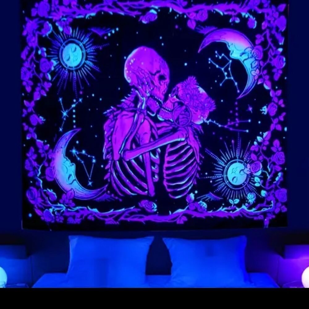 Blacklight Skeleton lovers Tapestry wall decor